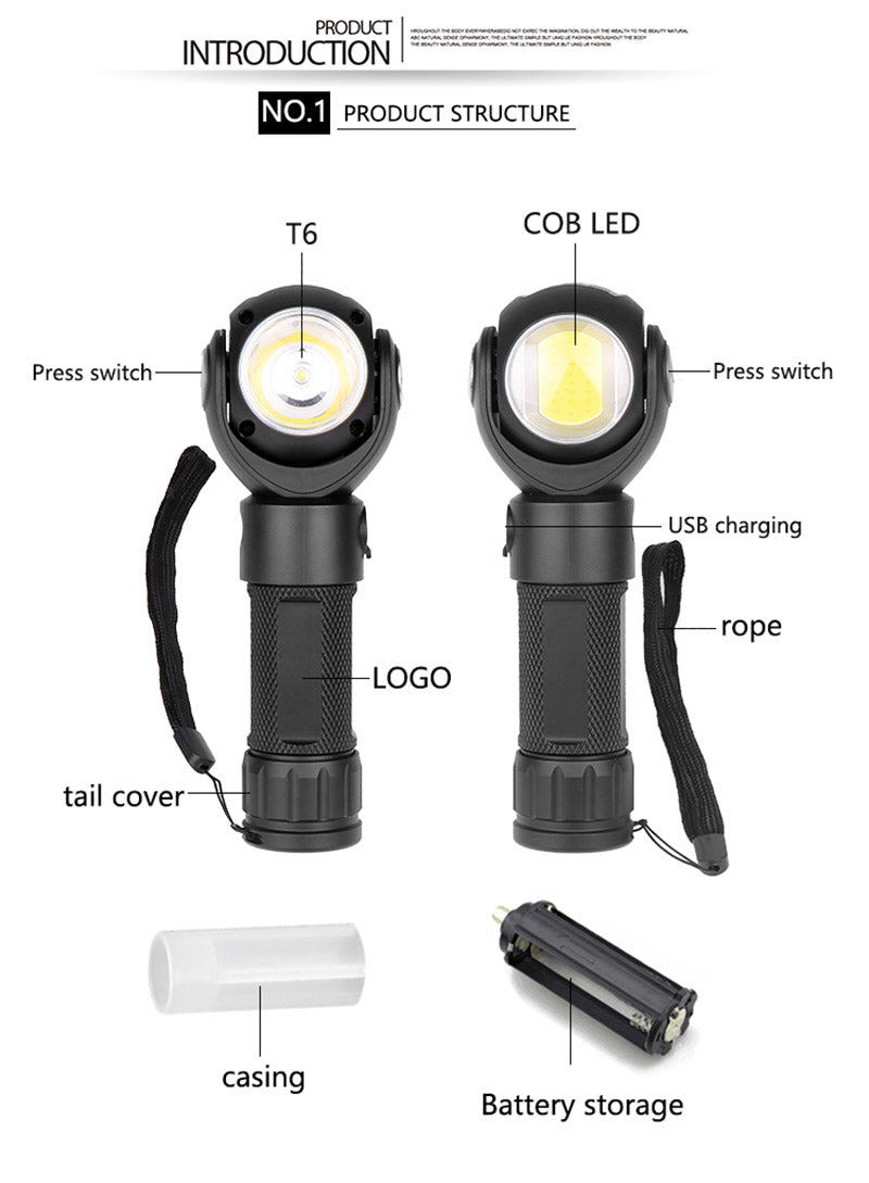 LED Work Flashlight Magnetic Light 9000 Lumen XM-L T6 With Battery