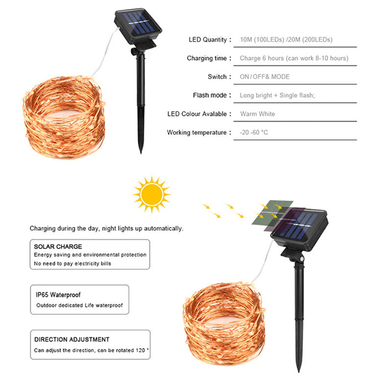 Solar LED Copper Wire String Lamp Light