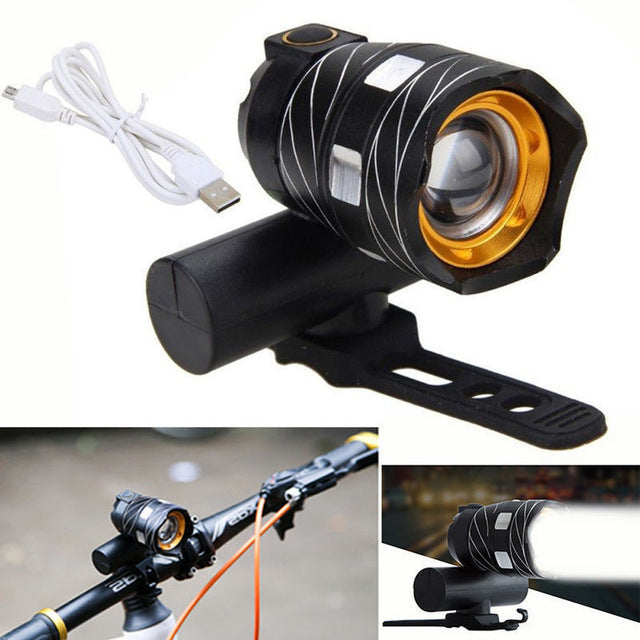 T6 LED Zoomable Bicycle Light USB Rechargeable Built-in Battery 16000LM