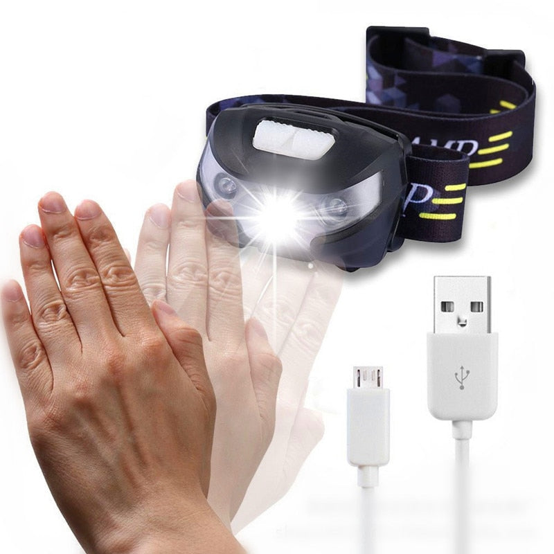Rechargeable LED Headlamp Body Motion Sensor Headlight Camping
