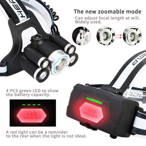 LED Zoomable Headlamp Outdoor Emergency Head Light Lamp with SOS Whistle