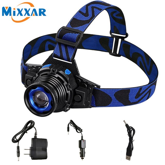 Waterproof LED Headlamp Rechargeable Rotary Zoom 3 Modes